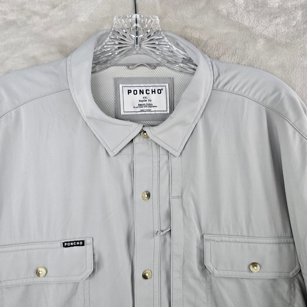 Poncho Fishing Shirt Mens XXL Gray Long Sleeve Magnetic Pockets Regular Fit